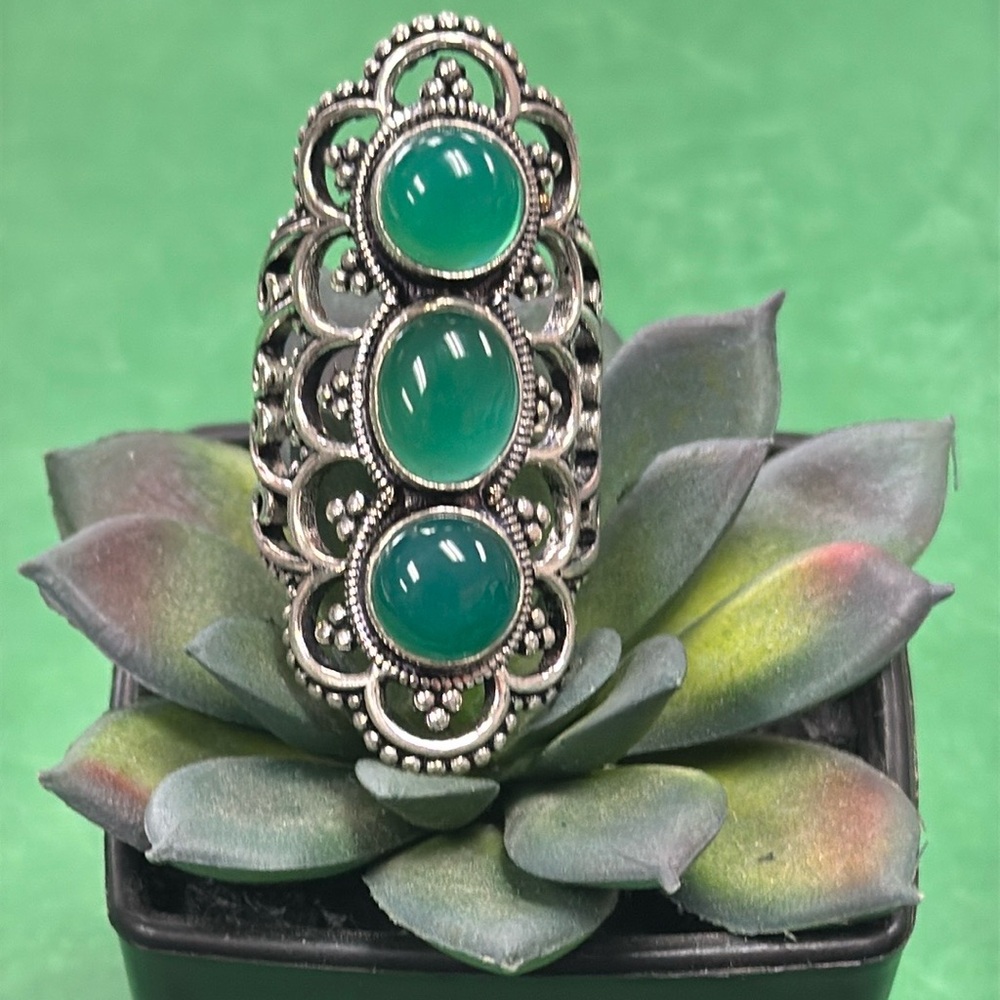 Green Chalcedony Silver Ring - image 1